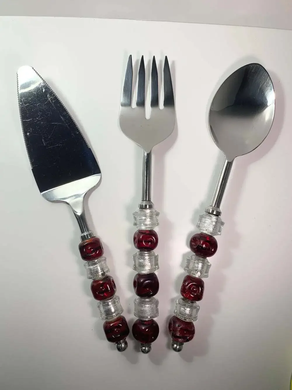 Holiday Serving Set 3 Retired Pampered Chef Stainless Steel Red Beaded